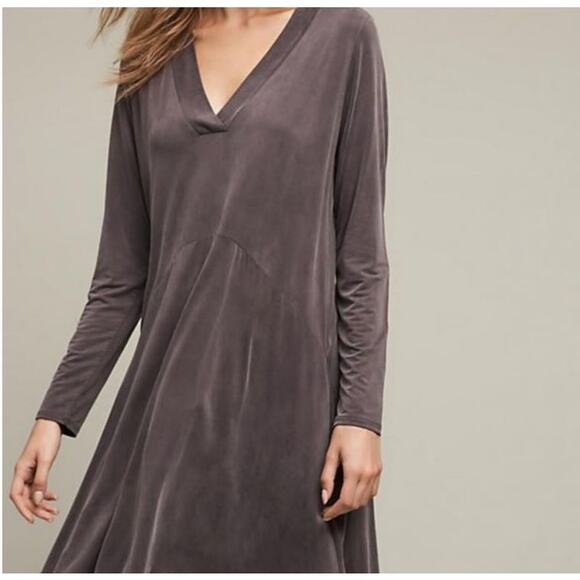 Dolan Left Coast Sz S Toute Dark Purple Swing Dress Long Sleeve V Neck Cupro - Picture 1 of 8
